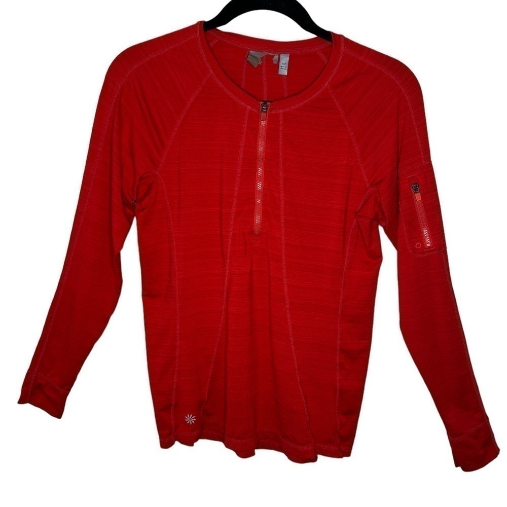 Athleta Pacifica Long Sleeve Shirt Size MP Red